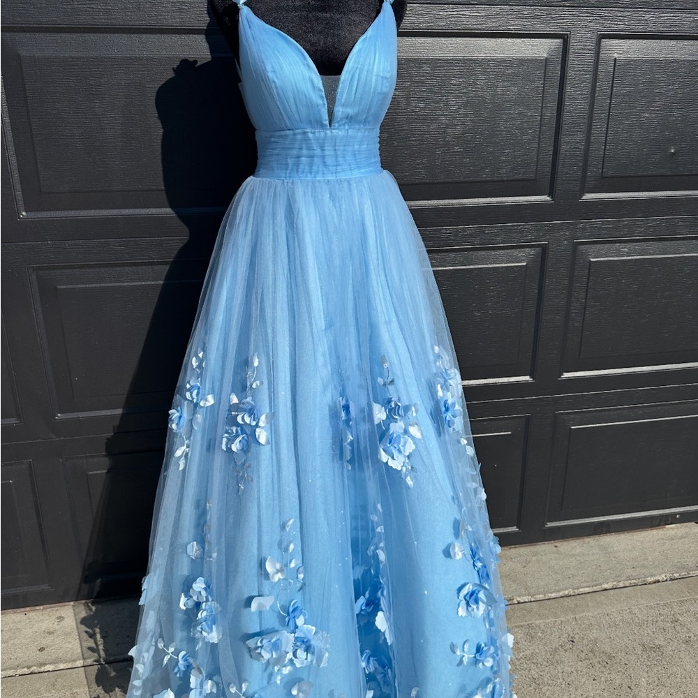 Clarisse Light Blue Floral Prom Dress